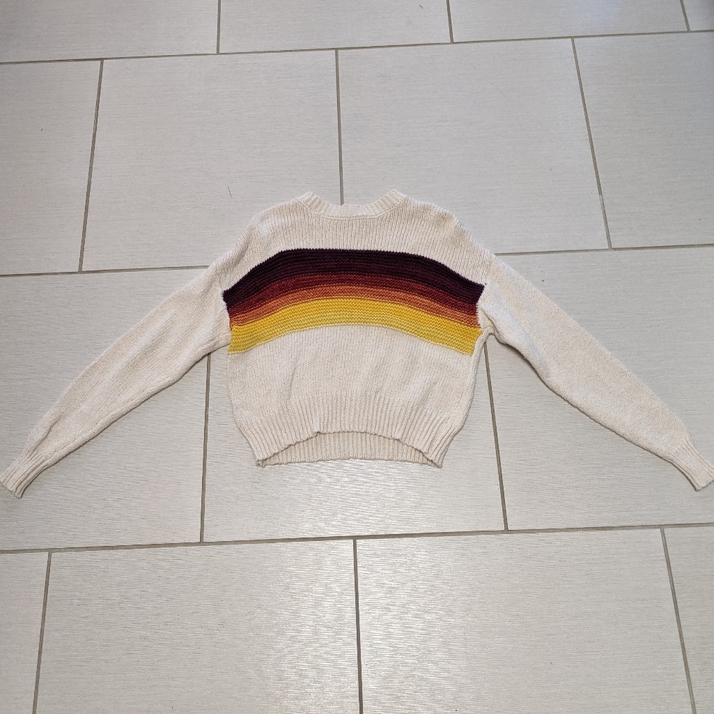 Beige sweater with red, orange, and yellow size xs from Forever 21